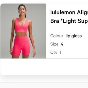 Lululemon Align V Neck Bra A/B Cups. Size 4. Lipgloss.